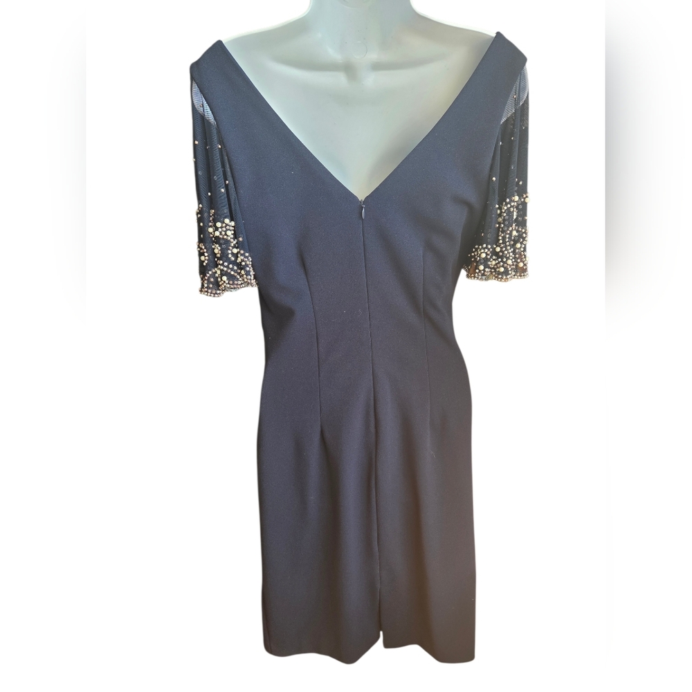 Betsy & Adam Beaded- Jeweled Flutter Sleeve Sheath Dress - Navy - Size 10 - Picture 3 of 4